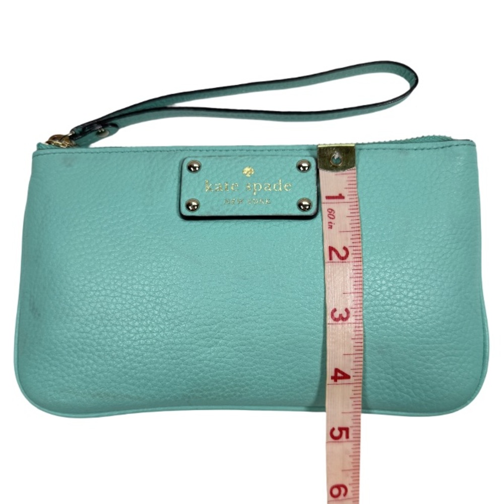 KATE SPADE | Wristlet Top Zip Teal Pebbled Leather Classic Preppy Vacation - Picture 16 of 16